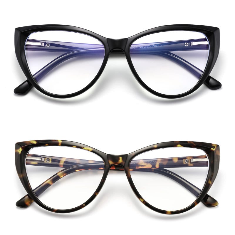 TEAPLMTT 2 Pack Cat Eye Blue Light Blocking Glasses for Women Trendy TR90 Frame Anti Blue Ray Eyesatrain Computer EyeglassesBlackTortoise
